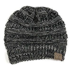 Womens Knit Beanie w/ Ponytail Cutout Black White